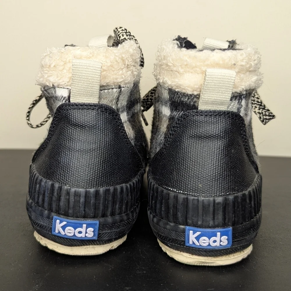 Keds Women's Scout III Rain Boot Water Resistant Insulated Black White Plaid 8